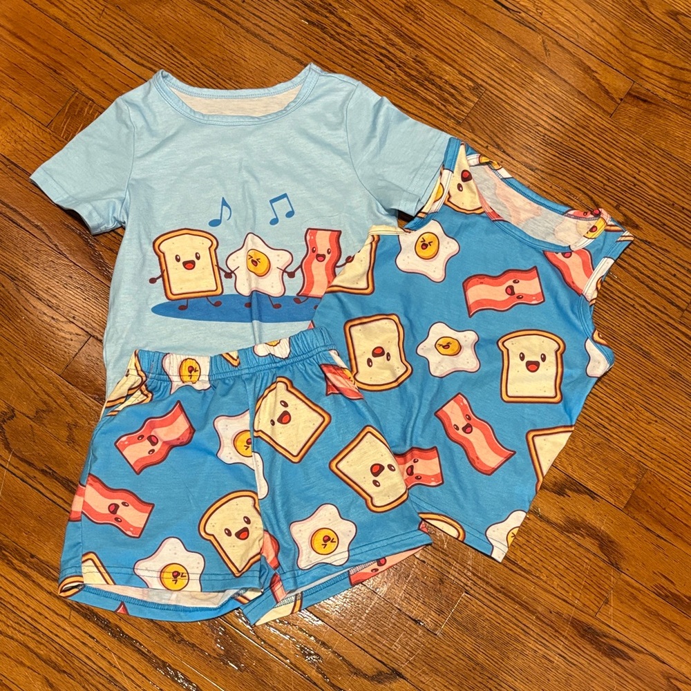 Blue Kids Pajamas with Fun Breakfast Print